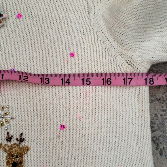 Vintage 90s Style Co MACYs Ugly Christmas Sweater Beaded Reindeer Zip Front Card - Picture 2 of 12